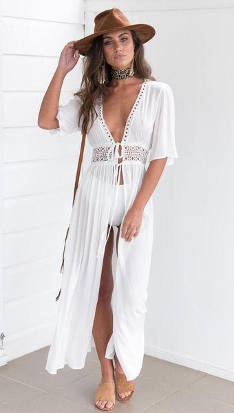 women's swimwear ldr050 long maxi dress women beach cover up tunic pareo white v neck robe bathing suit beachwear, White;black
women's swimwear ldr050 long maxi dress women beach cover up tunic pareo white v neck robe bathing suit beachwear, White;black