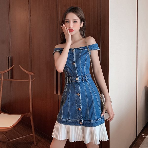 casual dresses summer off shoulder sleeveless denim single-breasted chiffon patchwork pleated women blue jean l7q8, Black;gray
casual dresses summer off shoulder sleeveless denim single-breasted chiffon patchwork pleated women blue jean l7q8, Black;gray