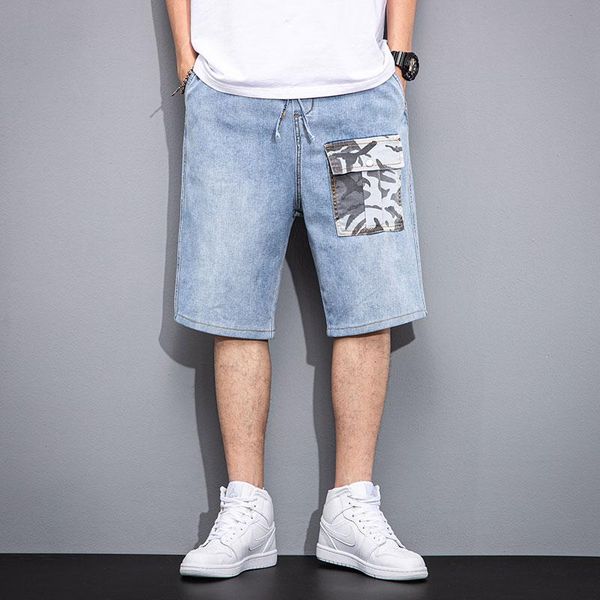 elastic waist drawstring loose straight denim cropped pants 2021 summer brand men's lightweight cotton hip hop jeans, Blue
elastic waist drawstring loose straight denim cropped pants 2021 summer brand men's lightweight cotton hip hop jeans, Blue