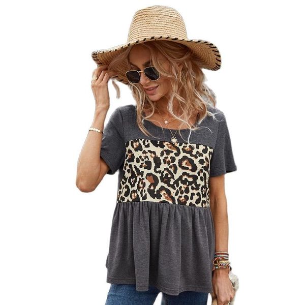 women's t-shirt summer casual home clothing 2021 the leopard splicing loose round neck coat, White
women's t-shirt summer casual home clothing 2021 the leopard splicing loose round neck coat, White