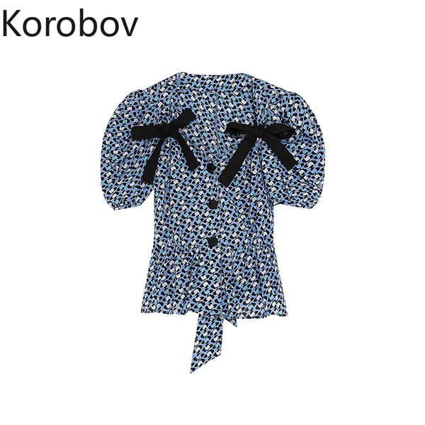 korobov summer new vintage women blouses korean print turn--down collar puff sleeve shirts lacing bow button blusas 210430, White
korobov summer new vintage women blouses korean print turn--down collar puff sleeve shirts lacing bow button blusas 210430, White