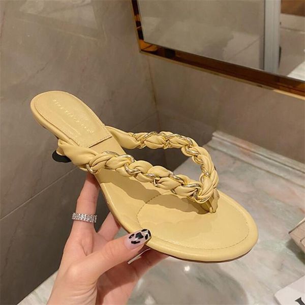 women slippers design metal weave strap flip flops ladies low hees shoes fashion narrow band chain decoration sandal, Black
women slippers design metal weave strap flip flops ladies low hees shoes fashion narrow band chain decoration sandal, Black