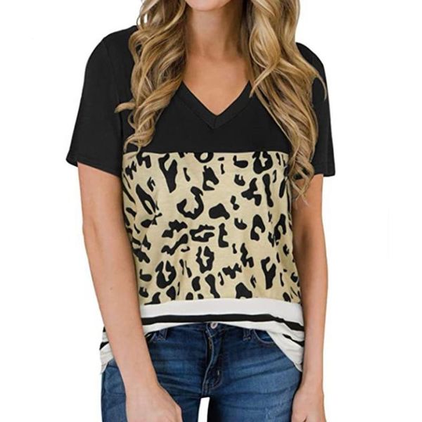 women's t-shirt lxae women girls summer short sleeve leopard print stitching shirts v neckline casual loose pullover, White
women's t-shirt lxae women girls summer short sleeve leopard print stitching shirts v neckline casual loose pullover, White