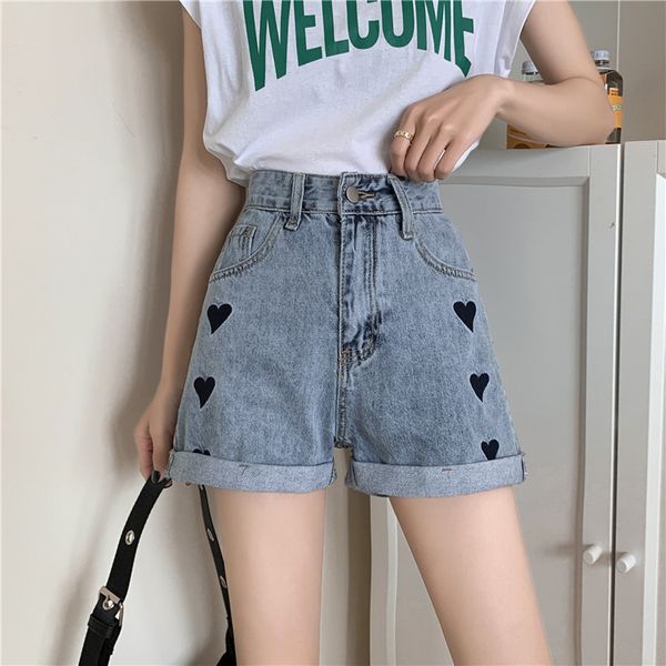 love denim shorts women's 2021 new embroidery high waist wide leg pants show thin casual versatile curling pants summer, White;black
love denim shorts women's 2021 new embroidery high waist wide leg pants show thin casual versatile curling pants summer, White;black