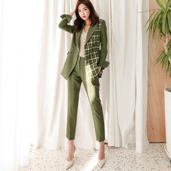 korean suit women blazer set autumn stitching plaid jacket slim pants 2 piece pant suits for women's two, White
korean suit women blazer set autumn stitching plaid jacket slim pants 2 piece pant suits for women's two, White