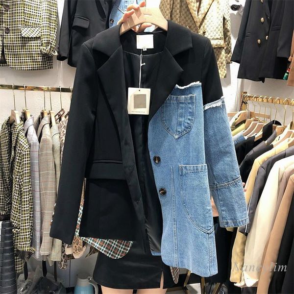women's jackets loose suit patchwork denim jacket women irregular worn coat lady streetwear spring and autumn, Black;brown
women's jackets loose suit patchwork denim jacket women irregular worn coat lady streetwear spring and autumn, Black;brown