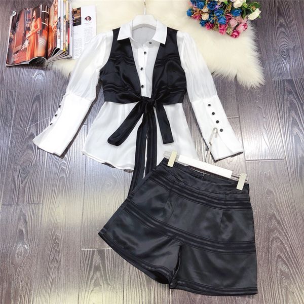 short female fashion designer spring elegant + vest shorts suit 3 piece of clothing, White;black
short female fashion designer spring elegant + vest shorts suit 3 piece of clothing, White;black