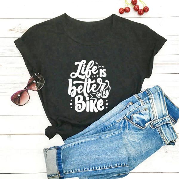 women's t-shirt life is better on a bike 100%cotton print women tshirt funny summer casual short sleeve country shirt hiking tee, White
women's t-shirt life is better on a bike 100%cotton print women tshirt funny summer casual short sleeve country shirt hiking tee, White