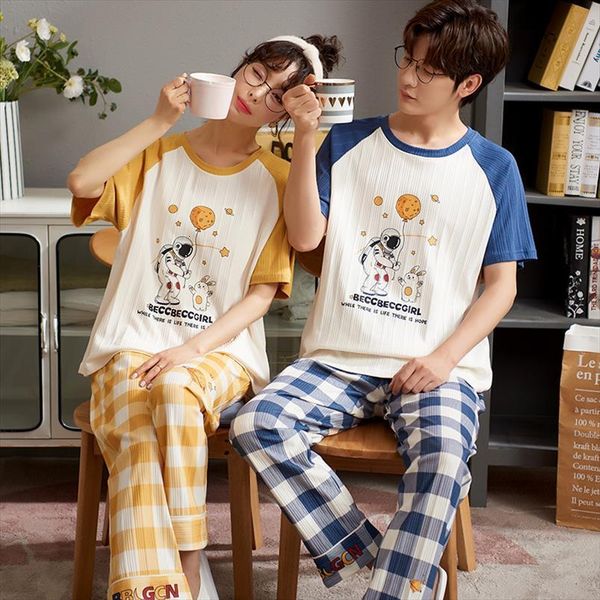 couple pajamas summer cotton women sleepwear short sleeve pants thin korean loose cartoon womens spring can wear home suit, Black;red
couple pajamas summer cotton women sleepwear short sleeve pants thin korean loose cartoon womens spring can wear home suit, Black;red