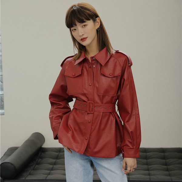 autumn big-name retro motorcycle leather jacket female loose casual short windbreaker with belt women's & faux, Black
autumn big-name retro motorcycle leather jacket female loose casual short windbreaker with belt women's & faux, Black