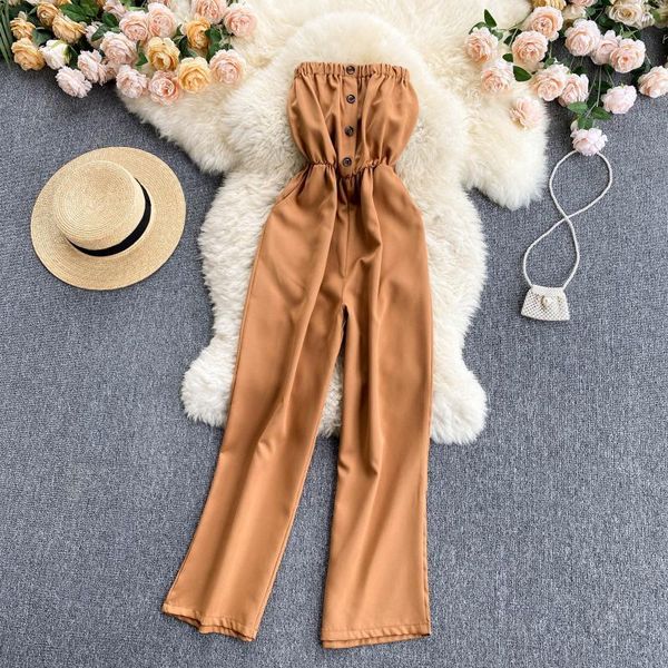 women's jumpsuits & rompers 2021 fashion stilt breast buckle jumpsuit summer sleeveless solid color broad-legged overalls s29, Black;white
women's jumpsuits & rompers 2021 fashion stilt breast buckle jumpsuit summer sleeveless solid color broad-legged overalls s29, Black;white