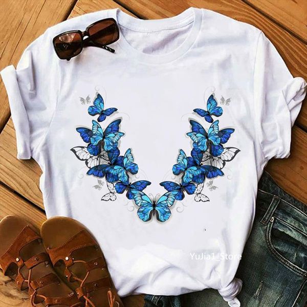 blue butterfly love print women t shirts clothing vogue femme aesthetic clothes summer short sleeve o neck, White
blue butterfly love print women t shirts clothing vogue femme aesthetic clothes summer short sleeve o neck, White