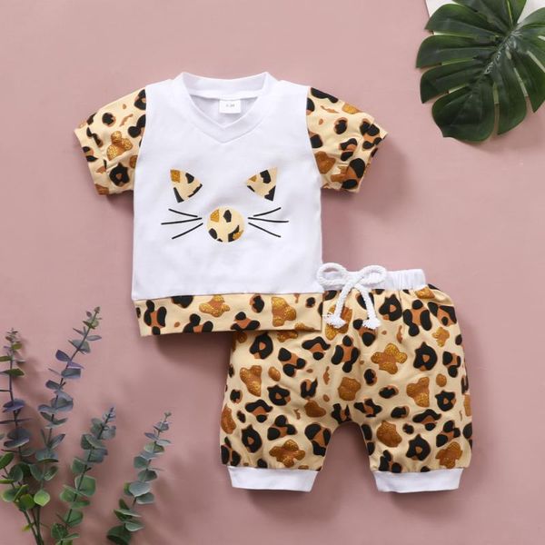 born girls sets infant baby gilding cat print kids tee leopard shorts set outfits conjuntos de menina clothing, White
born girls sets infant baby gilding cat print kids tee leopard shorts set outfits conjuntos de menina clothing, White
