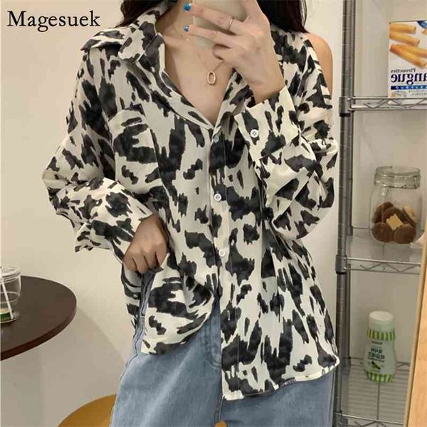 spring summer loose women shirts blouses off shoulder office long sleeve leopard print button blusas 12746 210512, White 
spring summer loose women shirts blouses off shoulder office long sleeve leopard print button blusas 12746 210512, White
