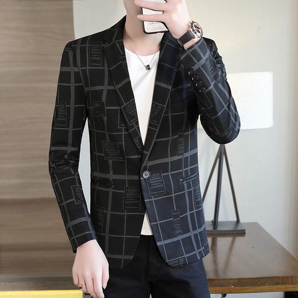 men's suits & blazers 2021 fashion men's casual boutique single buckle plaid business slim suit jacket coat, White;black
men's suits & blazers 2021 fashion men's casual boutique single buckle plaid business slim suit jacket coat, White;black