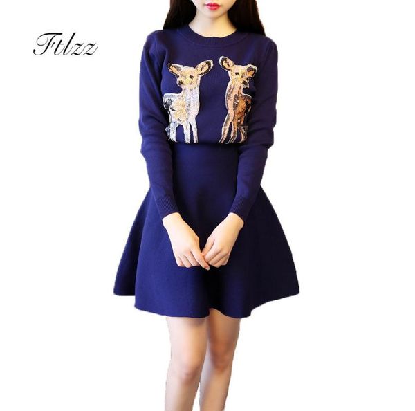 women's two piece pants fashion deer sequins sets autumn women knitted clothes woman skirt casual sweater + suit 2 pcs, White
women's two piece pants fashion deer sequins sets autumn women knitted clothes woman skirt casual sweater + suit 2 pcs, White