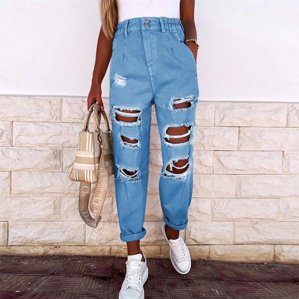 women's jeans women fashion ripped hole high waist denim pants autumn winter casual jean pant streetwear elastic waisted loose trousers, Blue
women's jeans women fashion ripped hole high waist denim pants autumn winter casual jean pant streetwear elastic waisted loose trousers, Blue