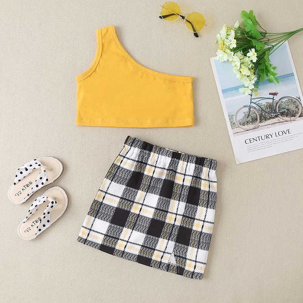 girls' slant shoulder plaid skirt suit summer sleeveless a-line skirt girls' suit, Blue
girls' slant shoulder plaid skirt suit summer sleeveless a-line skirt girls' suit, Blue