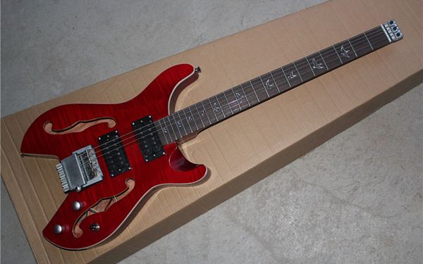 profile-shaped semi-hollow headless double f - hole electric guitar tiger-grain face burgundy
profile-shaped semi-hollow headless double f - hole electric guitar tiger-grain face burgundy