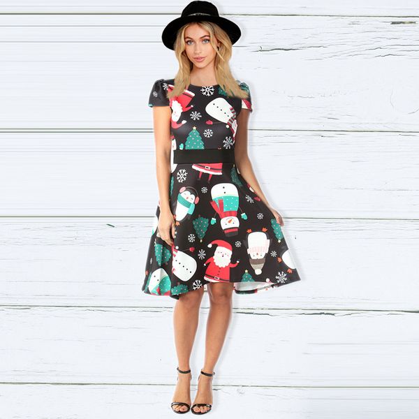 for women fall and winter dress christmas skirt short female temperament around the neck in printing, Black;gray
for women fall and winter dress christmas skirt short female temperament around the neck in printing, Black;gray