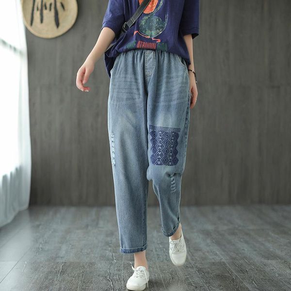 women's jeans high waist cotton women harem pants loose casual woman denim trousers femme mbroidery hole cropped, Blue
women's jeans high waist cotton women harem pants loose casual woman denim trousers femme mbroidery hole cropped, Blue