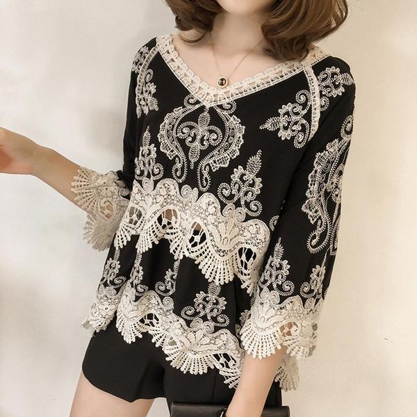 women's blouses & shirts 2021 summer lace blouse women shirt plus size hollow flare sleeve clothing blusas, White
women's blouses & shirts 2021 summer lace blouse women shirt plus size hollow flare sleeve clothing blusas, White