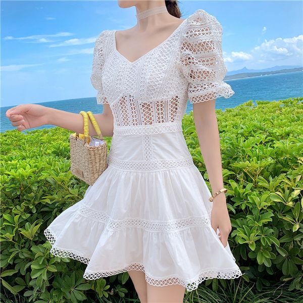 casual dresses hollow out lace party women 2021 summer elegant sleeve slim waist beach mini white robe femme nf0, Black;gray
casual dresses hollow out lace party women 2021 summer elegant sleeve slim waist beach mini white robe femme nf0, Black;gray
