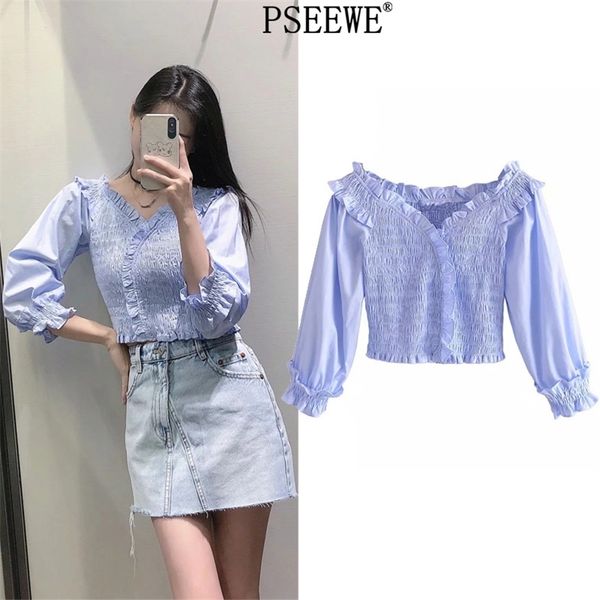 crop woman blue stretch puff sleeve summer blouses women elastic ruffle v neck fashion slim beautiful 210519, White
crop woman blue stretch puff sleeve summer blouses women elastic ruffle v neck fashion slim beautiful 210519, White