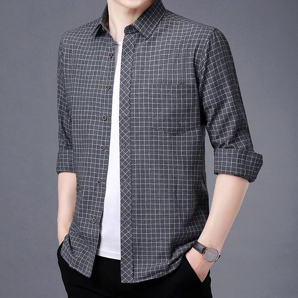 men's dress shirts 2021 spring and autumn fashion lattice masculina men business long sleeve social casual hombre chemises, White;black
men's dress shirts 2021 spring and autumn fashion lattice masculina men business long sleeve social casual hombre chemises, White;black