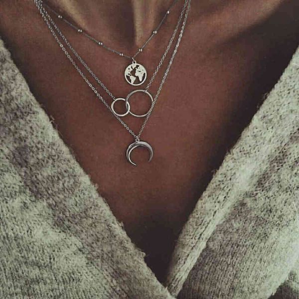 retro new moon fashion world map circle hanger multilayer gold colodr chaining party charm jewelry accessories for women, Silver
retro new moon fashion world map circle hanger multilayer gold colodr chaining party charm jewelry accessories for women, Silver