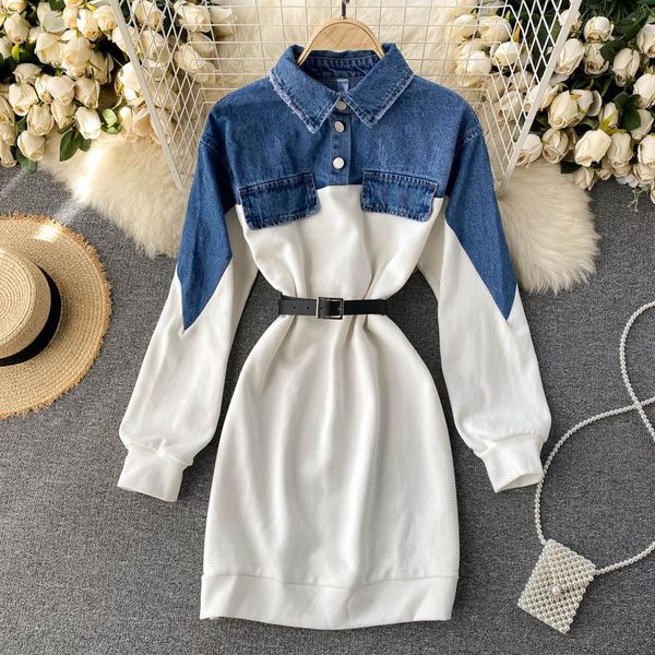 casual unique patchwork denim short hoodies style dress preppy young women dresses, Black;gray
casual unique patchwork denim short hoodies style dress preppy young women dresses, Black;gray