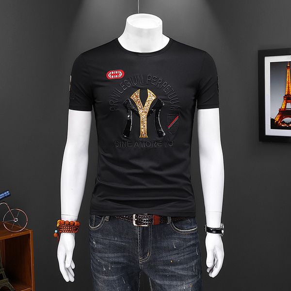 fashion t shirts 2021 summer men's round neck short sleeve mercerized cotton fabric loose bead embroidered wear, White;black
fashion t shirts 2021 summer men's round neck short sleeve mercerized cotton fabric loose bead embroidered wear, White;black