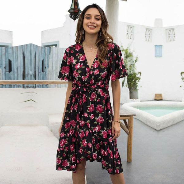 2021 spring summer new floral dress women v neck butterfly sleeve high waist print knee length bandage dresses ladies, Black;gray
2021 spring summer new floral dress women v neck butterfly sleeve high waist print knee length bandage dresses ladies, Black;gray
