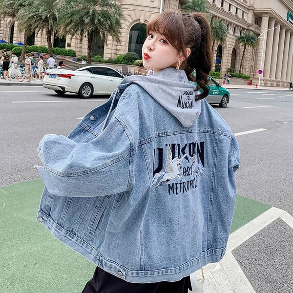 women's jackets qnpqyx autumn korean embroidered denim jacket hooded loose mid-length all-match ins streetwear coat, Black;brown
women's jackets qnpqyx autumn korean embroidered denim jacket hooded loose mid-length all-match ins streetwear coat, Black;brown