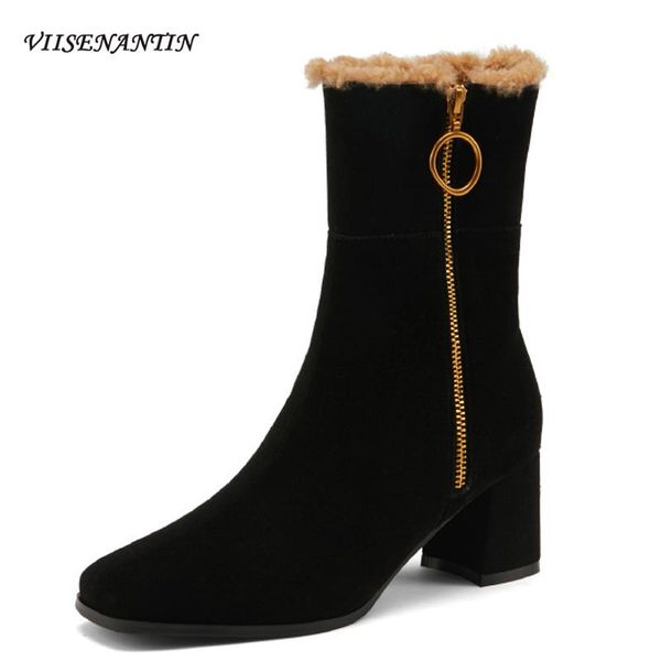 boots french retro two-wear lamb hair high-heeled snow women's frosted leather square toe and velvet thick heel short, Black
boots french retro two-wear lamb hair high-heeled snow women's frosted leather square toe and velvet thick heel short, Black