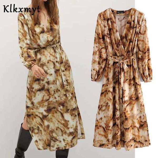 klkxmyt za dress women vintage v neck animal tie dye printing casual slim midi female chic bow sashes split vestido 210527, Black;gray
klkxmyt za dress women vintage v neck animal tie dye printing casual slim midi female chic bow sashes split vestido 210527, Black;gray