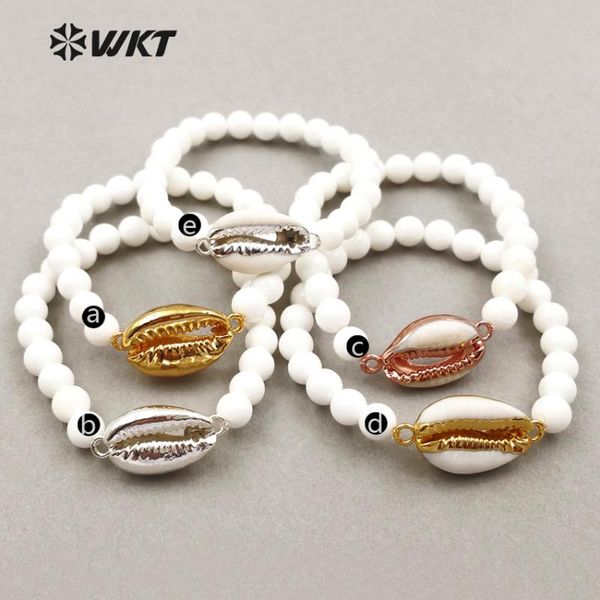 charm bracelets wt-b409 natural white shell beads with electroplated raw cowrie bracelet women sea side usual, Golden;silver