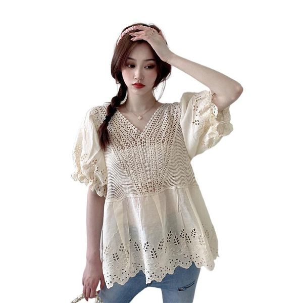 fashion women's lace shirt 2021 summer all-match small fresh v-neck hollow crochet harajuku for women t-shirt, White
fashion women's lace shirt 2021 summer all-match small fresh v-neck hollow crochet harajuku for women t-shirt, White