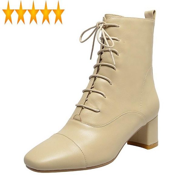 boots women autumn lace ankle up 100% genuine leather cowhide thick heel elegant apricot runway booties zapatos de mujer, Black
boots women autumn lace ankle up 100% genuine leather cowhide thick heel elegant apricot runway booties zapatos de mujer, Black