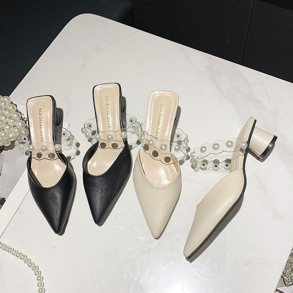 slippers 2021 summer elegant pointed toe mules shoes women mid heels transparent strap bead designer slides, Black
slippers 2021 summer elegant pointed toe mules shoes women mid heels transparent strap bead designer slides, Black