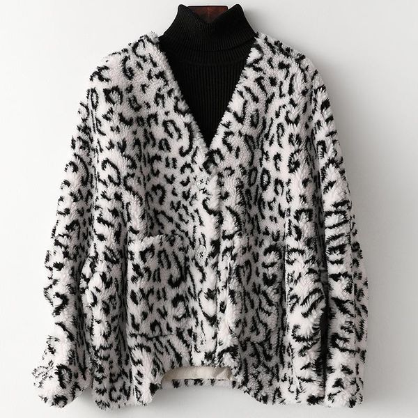 women's fur & faux winter large leopard print wool loose jacket fall thick warm outwear pockets plush v-neck short fashion sheep coat, Black
women's fur & faux winter large leopard print wool loose jacket fall thick warm outwear pockets plush v-neck short fashion sheep coat, Black