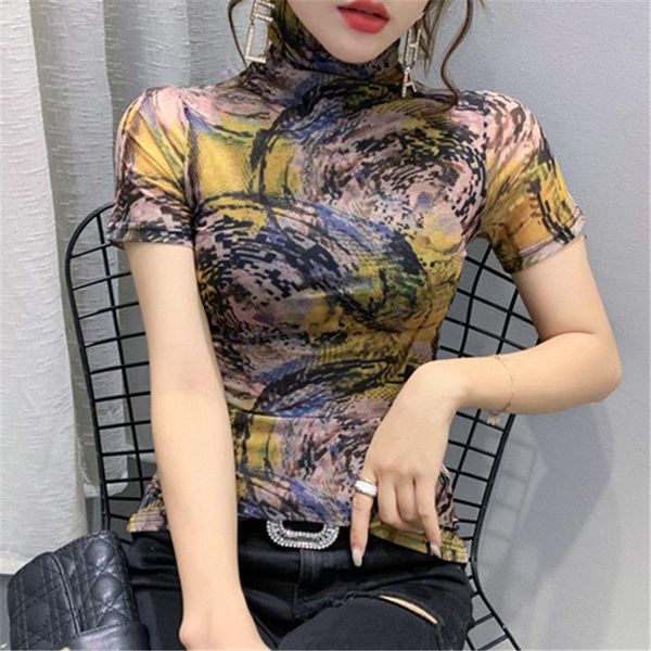 women's t-shirt 2021 short sleeve european mesh high collar bottoming shirt wear autumn clothes tight slim coat half, White
women's t-shirt 2021 short sleeve european mesh high collar bottoming shirt wear autumn clothes tight slim coat half, White