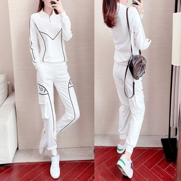 women's two piece pants casual sportswear suit autumn loose korean fashion sweater long sleeve set plus size clothing, White
women's two piece pants casual sportswear suit autumn loose korean fashion sweater long sleeve set plus size clothing, White