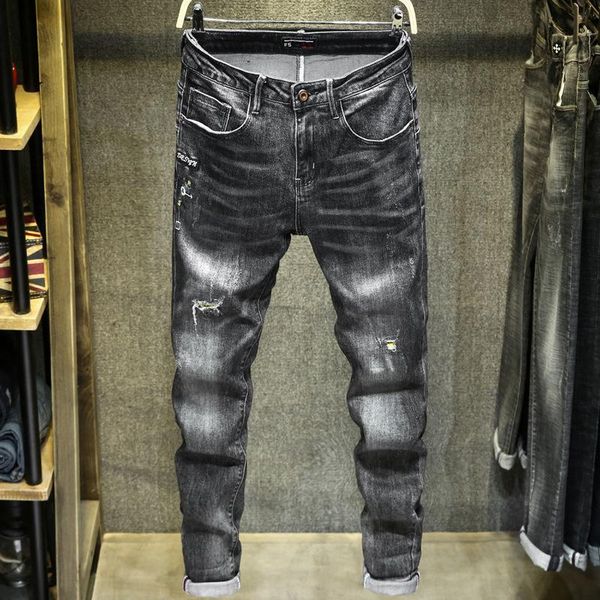 men's fashion trend biker jeans slim fit straight denim pants distressed trousers, Blue
men's fashion trend biker jeans slim fit straight denim pants distressed trousers, Blue