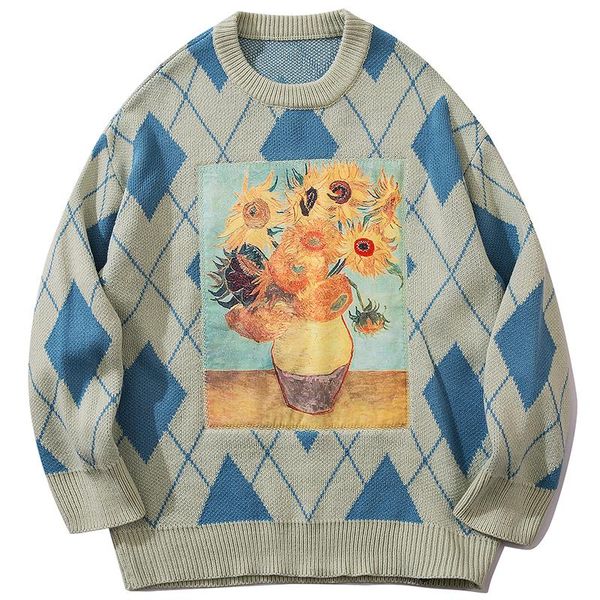 men's sweaters autumn retro sweatercoat men classic oil painting knitted jumpers fashion vintage sweater knitwear pullovers clothing, White;black
men's sweaters autumn retro sweatercoat men classic oil painting knitted jumpers fashion vintage sweater knitwear pullovers clothing, White;black