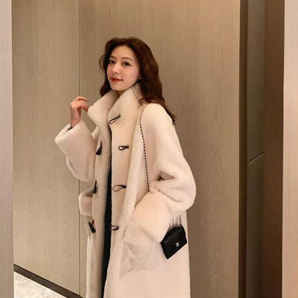 women's fur & faux autumn winter coat women 2021 casual warm horn buckle decoration long overcoat plus size cashmere grain, Black
women's fur & faux autumn winter coat women 2021 casual warm horn buckle decoration long overcoat plus size cashmere grain, Black
