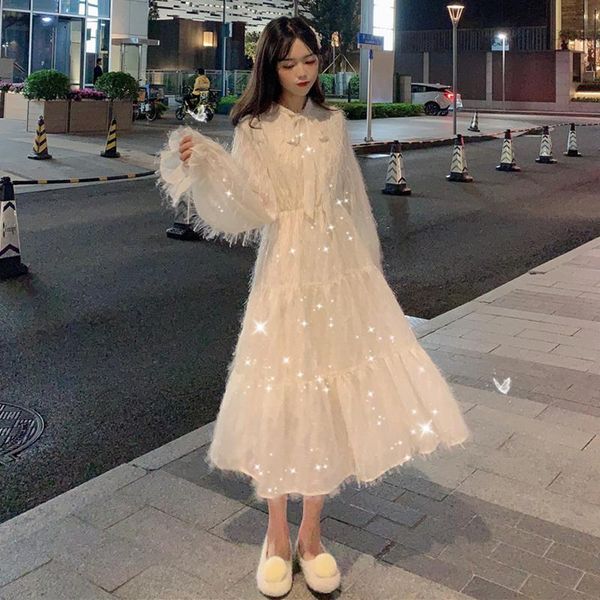 sannian women dress 2021 autumn sweet long-sleeved loose lace-up fringed mid-length dresses clothes casual, Black;gray
sannian women dress 2021 autumn sweet long-sleeved loose lace-up fringed mid-length dresses clothes casual, Black;gray