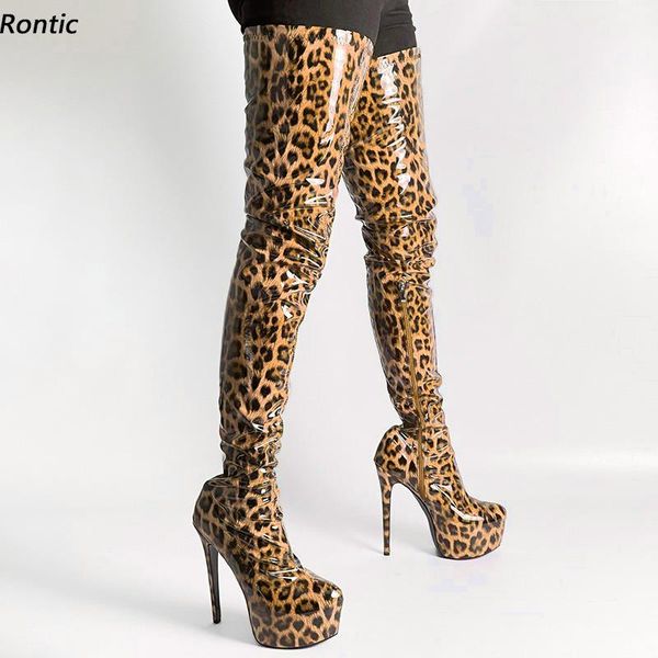 boots rontic women spring thigh patent leather side zipper stiletto heel round toe gorgeous leopard cosplay shoes us size 5-20, Black
boots rontic women spring thigh patent leather side zipper stiletto heel round toe gorgeous leopard cosplay shoes us size 5-20, Black
