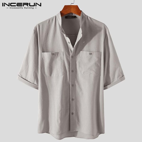 cotton men casual shirt stand collar short sleeve solid button streetwear fashion blouse 2021 pockets camisas hombre 5xl incerun men's, White;black
cotton men casual shirt stand collar short sleeve solid button streetwear fashion blouse 2021 pockets camisas hombre 5xl incerun men's, White;black