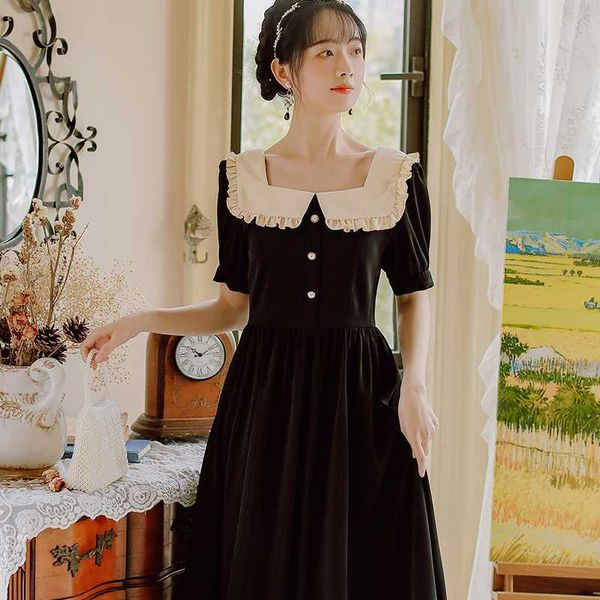 temperament sweet dresses for women summer cute peter pan collar silm waist elegant fresh solid vestido de mujer 210525, Black;gray
temperament sweet dresses for women summer cute peter pan collar silm waist elegant fresh solid vestido de mujer 210525, Black;gray